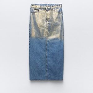 ZARA Metallic Denim Midi Skirt
